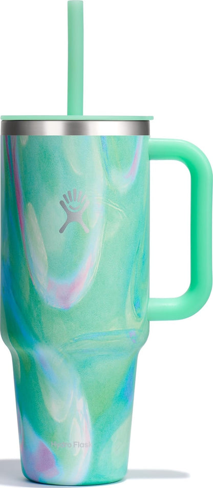 Hydro Flask Travel Tumbler with Handle, Lid and Straw - Insulated Stainless Steel in 40 Oz Agave