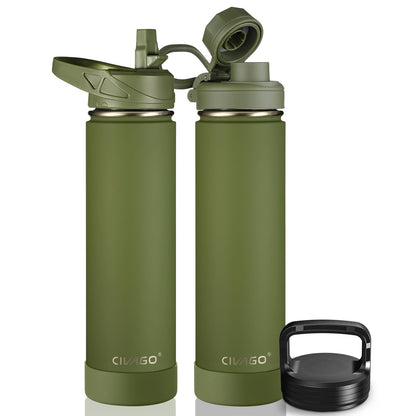 CIVAGO 40 oz Insulated Stainless Steel Water Bottle With Straw and 3 Lids | Large Metal Sports Water Jug, Leakproof Reusable Wide Mouth Thermal Flask Cup with Silicone Boot, BPA-Free, Midnight Black