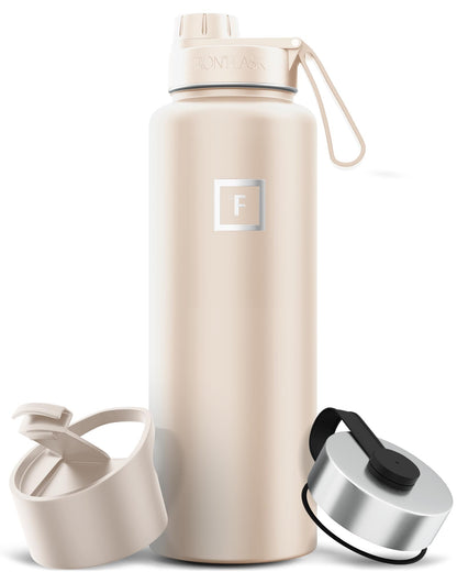 IRON °FLASK 64 oz Wide Mouth Water Bottle with Straw | Insulated Half Gallon Water Bottle with Leakproof Straw Lid - BPA Free, Cold 24 Hrs, Sweat Free (Midnight Black)