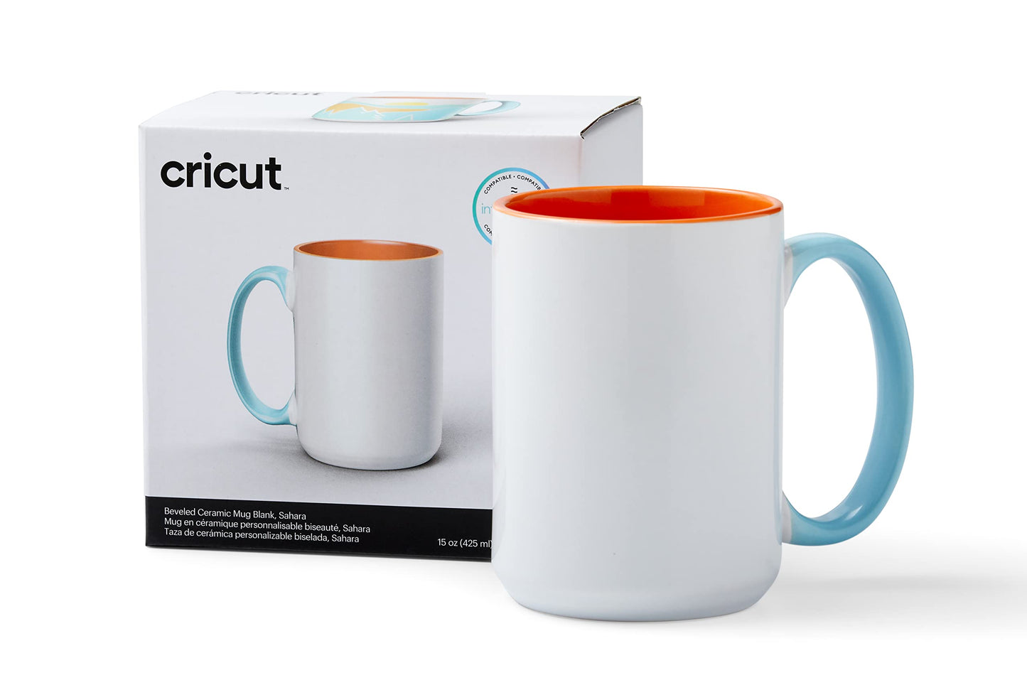 Cricut Beveled Blank Mug to Decorate, White/Gray | Ceramic-Coated, Dishwasher & Microwave Safe,Infusible Ink Compatible,15 Oz Sublimation