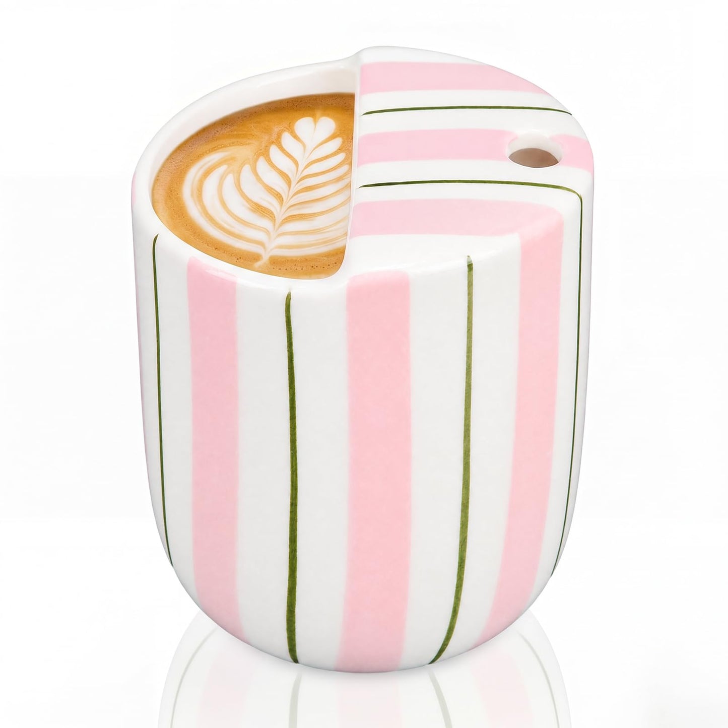 1 pcs Ceramic Mug with Sip Hole 10 oz deep Blue red Striped | Ice Coffee Mug, Travel Mugs,Novelty Hand Painted,Heat Resistant,Non Slip,Built in One Lid,Coffee Lovers Appreciation Gift
