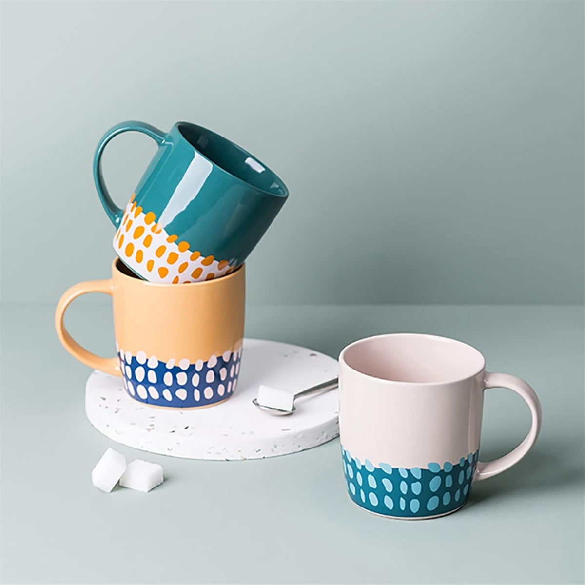 Milk Breakfast Cup 330ml Ceramic Bone China Juice Tea Coffee Cup Office Cup Polka Dot Gift(Groen 330ml) (Roze 330ml)