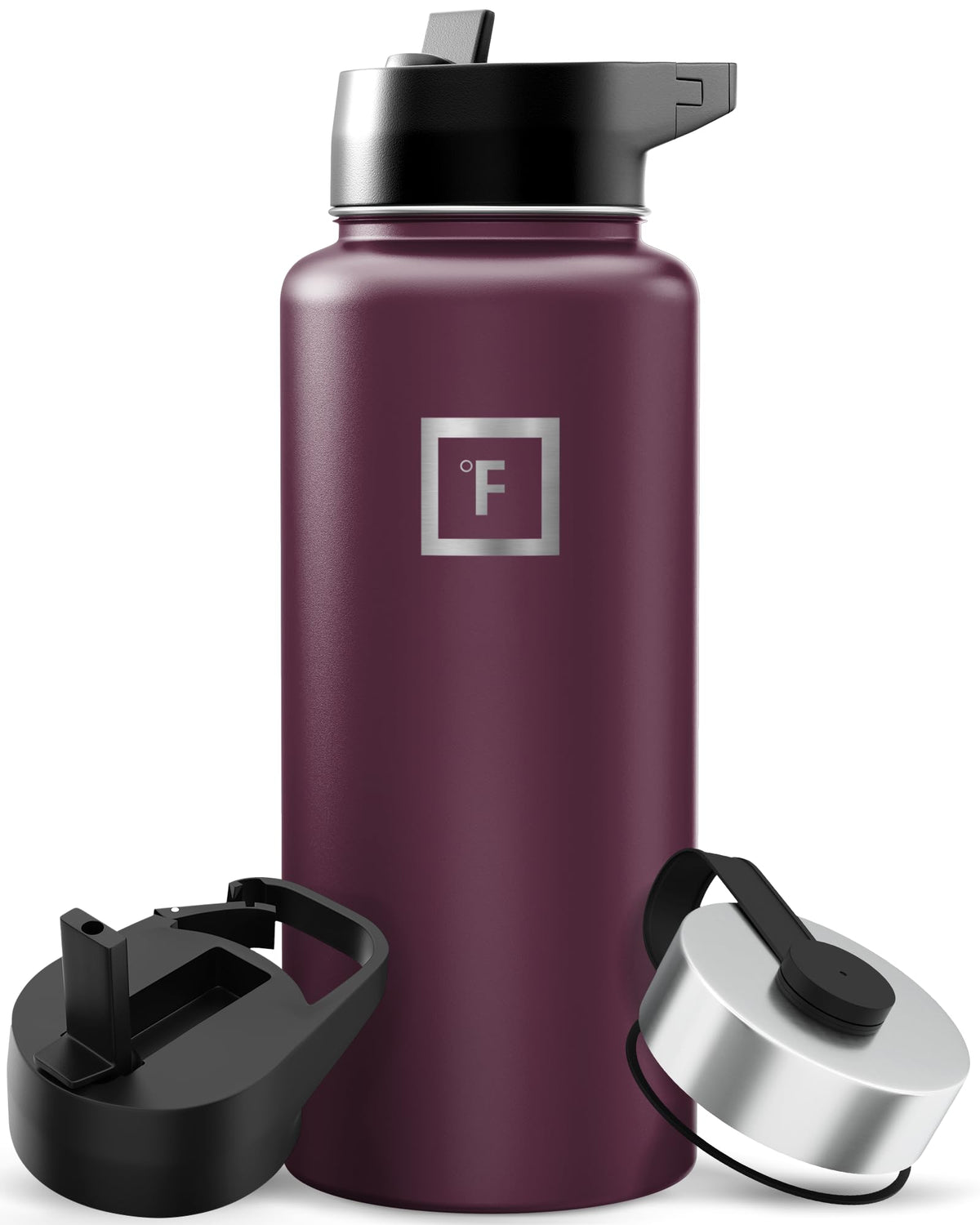 IRON °FLASK 32 oz Wide Mouth Water Bottle with 3 Lids | Insulated Stainless Steel Sports Water Bottle with 3 Leakproof Lids - BPA Free, Cold 24 Hrs, Sweat Free (Midnight Black)