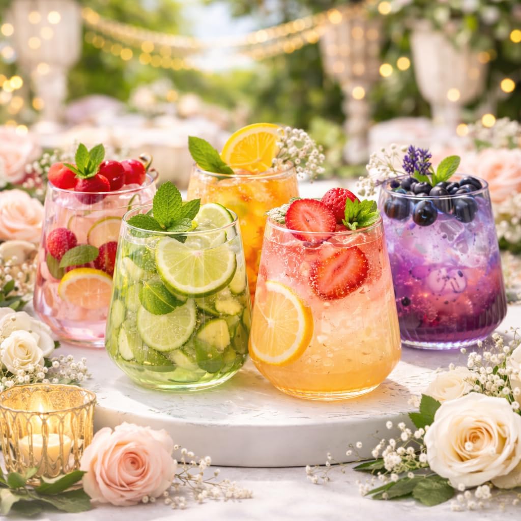 40 Pack 12oz Ribbed Stemless Disposable Plastic Wine Glasses, Shatterproof | BPA-Free Recyclable Reusable Cocktail Champagne Whiskey Cups, Unbreakable Clear PET for Wedding Party Birthday Outdoor Events