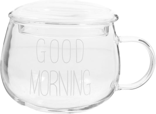 Heat Resistant Glass Milk Cup with Handle and Lid, 1pcs Breakfast Cereal Mug for Hot Beverages and Tea, Sturdy Glass Water Cup for Home and Travel