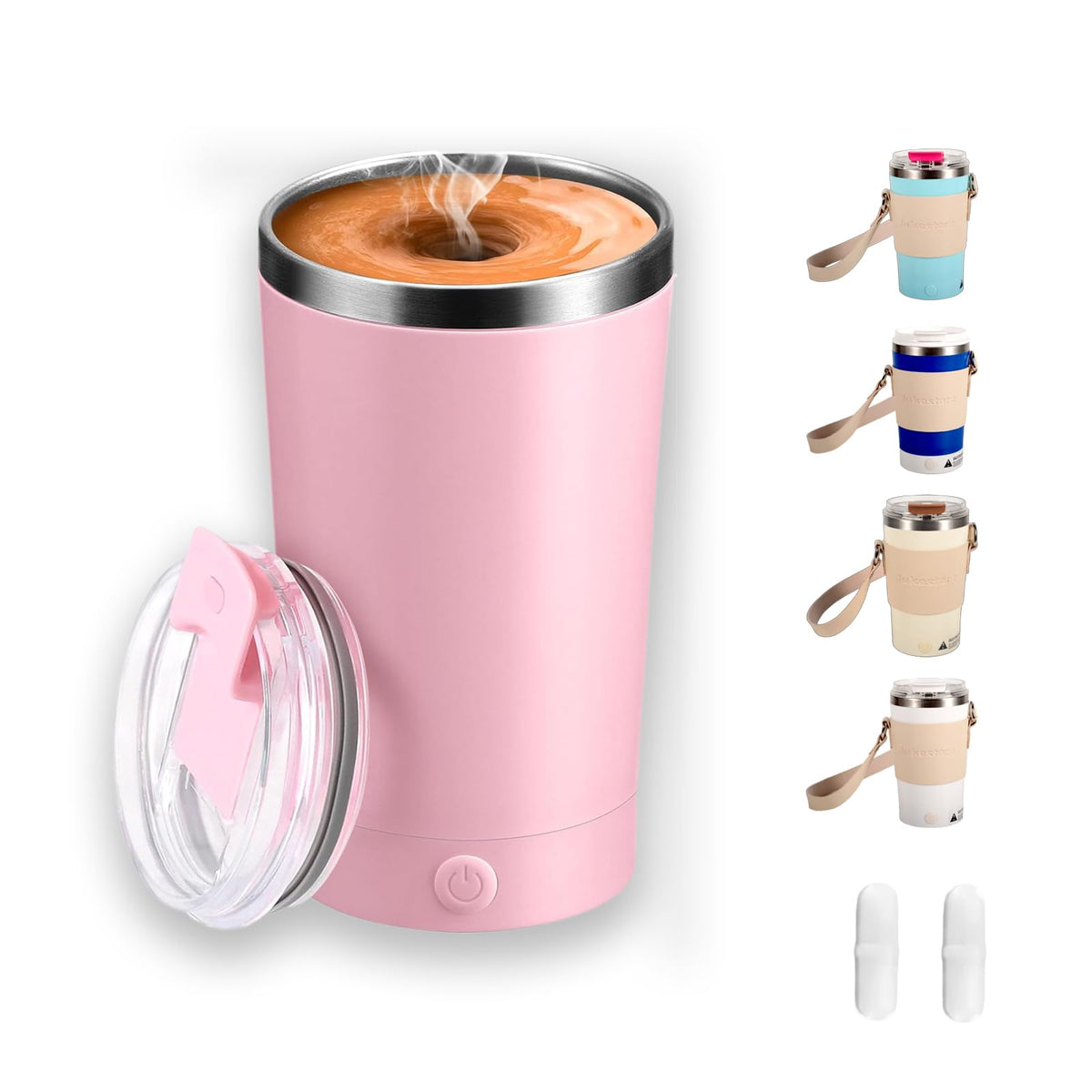 Self Stirring Mug with Lid, 13.5oz Magnetic Stirring Coffee Cup, Rechargeable 316 Stainless Steel, Auto-Mixing for Coffee, Milk, Protein Powder（Beige）