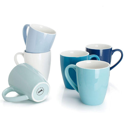 Sweese Porcelain Coffee Mugs - 16 Ounce - Set of 6, Cups for Latte, Hot Tea, Cappuccino, Mocha, Cocoa, White