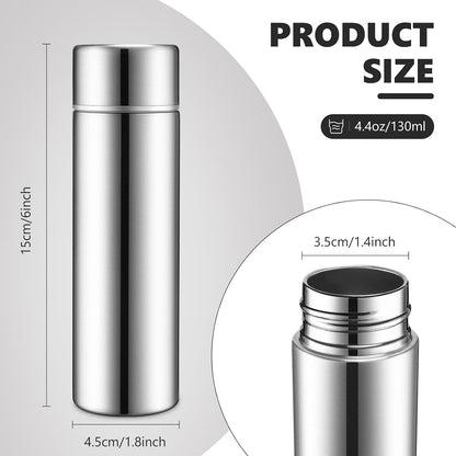 Vesici 4 Pack Mini Insulated Stainless Water Bottle,Silver | 4.4 oz Small Insulated Flask, for Purse Leak Proof Pocket, Keeps Drink Cold and Hot, for Women Kids Lunch Bag Coffee Travel