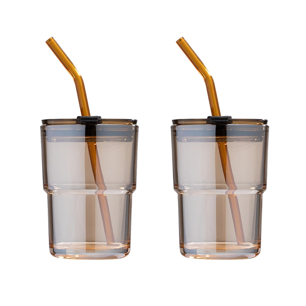 BLUEPOLAR 13oz/400ml Tumbler Water Glass, Cups with Straw and Lid Sealed Carry on for Coffee, Iced Tea, Thick Wall Insulated Glass Cup (Amber)…
