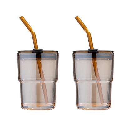 BLUEPOLAR 13oz/400ml Tumbler Water Glass, Cups with Straw and Lid Sealed Carry on for Coffee, Iced Tea, Thick Wall Insulated Glass Cup (Amber)…