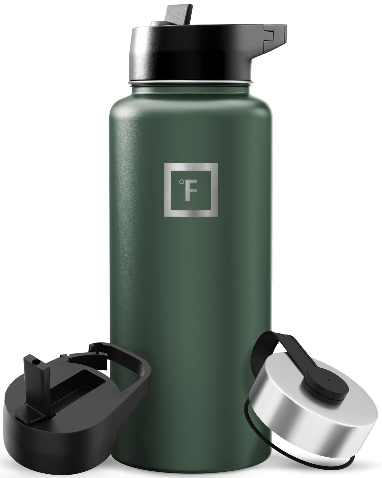 IRON °FLASK 32 oz Wide Mouth Water Bottle with 3 Lids | Insulated Stainless Steel Sports Water Bottle with 3 Leakproof Lids - BPA Free, Cold 24 Hrs, Sweat Free (Midnight Black)