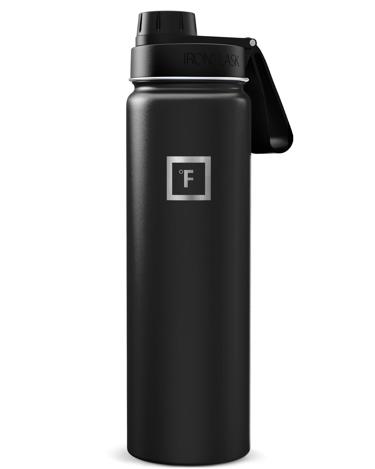 IRON °FLASK 32 oz Wide Mouth Water Bottle with 3 Lids | Insulated Stainless Steel Sports Water Bottle with 3 Leakproof Lids - BPA Free, Cold 24 Hrs, Sweat Free (Midnight Black)