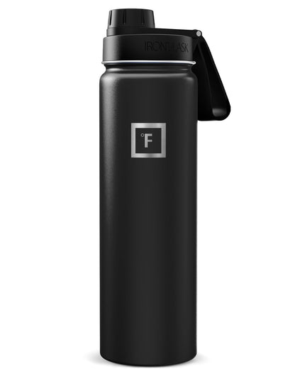 IRON °FLASK 32 oz Wide Mouth Water Bottle with 3 Lids | Insulated Stainless Steel Sports Water Bottle with 3 Leakproof Lids - BPA Free, Cold 24 Hrs, Sweat Free (Midnight Black)
