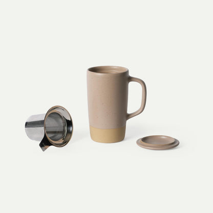 Mora Ceramics Large Tea Mug with Loose Leaf Infuser and Ceramic Lid, 18 oz, Portable, Microwave and Dishwasher Safe, Tall Coffee Cup - Rustic Matte Ceramic Glaze, Modern Herbal Tea Strainer, Olive