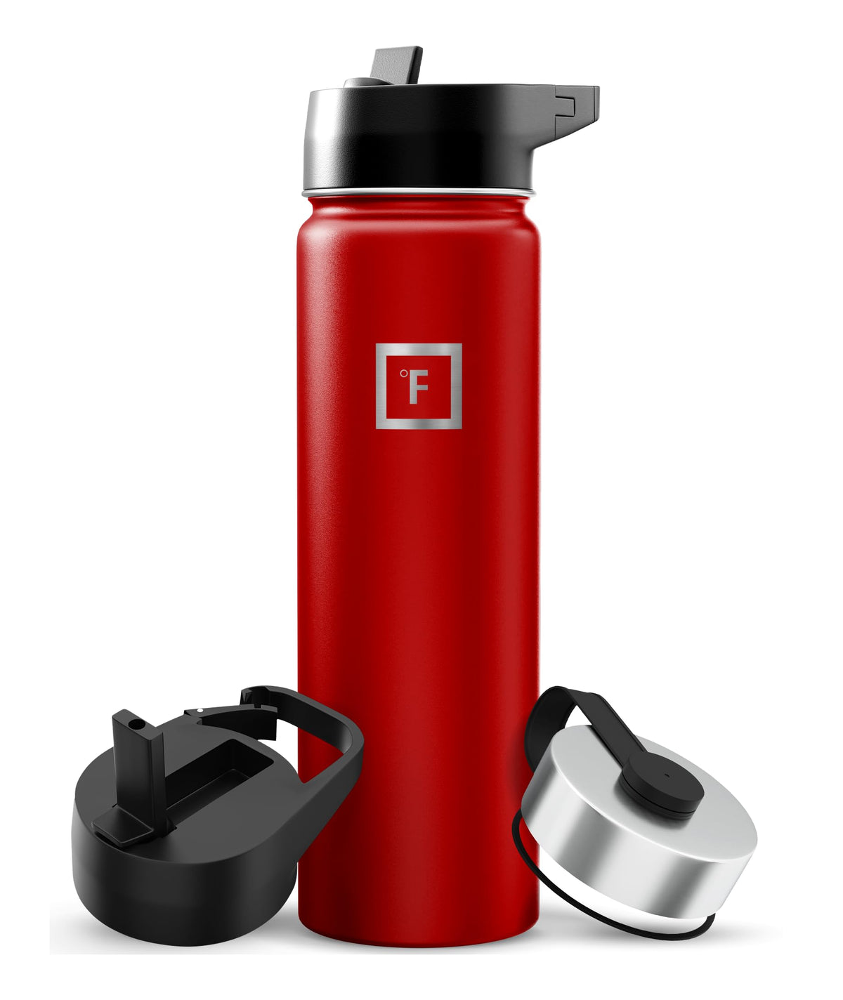 IRON °FLASK 32 oz Wide Mouth Water Bottle with 3 Lids | Insulated Stainless Steel Sports Water Bottle with 3 Leakproof Lids - BPA Free, Cold 24 Hrs, Sweat Free (Midnight Black)