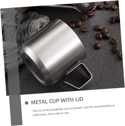 Wakauto Stainless Steel Double Breakfast Cup with Handle Multi Use Milk and Cereal Container for Home Coffee Fruit Storage Food Safe Metal Porcelain Alternative