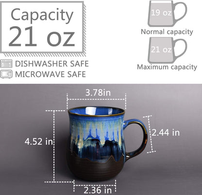 Bosmarlin Large Ceramic Coffee Mug, Blue Big Tea Cup for Office and Home, 21 Oz, Dishwasher and Microwave Safe, 1 PCS