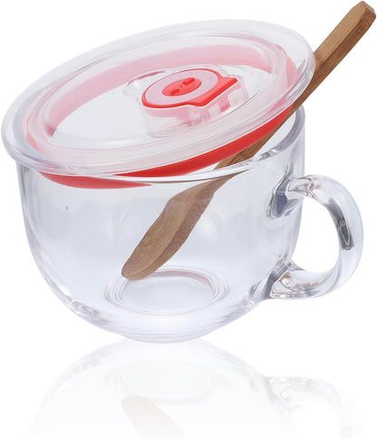 Multi-purpose Glass Breakfast Cup with Lid and Spoon 470ml Portable Milk and Cereal Mug Sturdy Plastic and Metal Components for Beverages and Juices