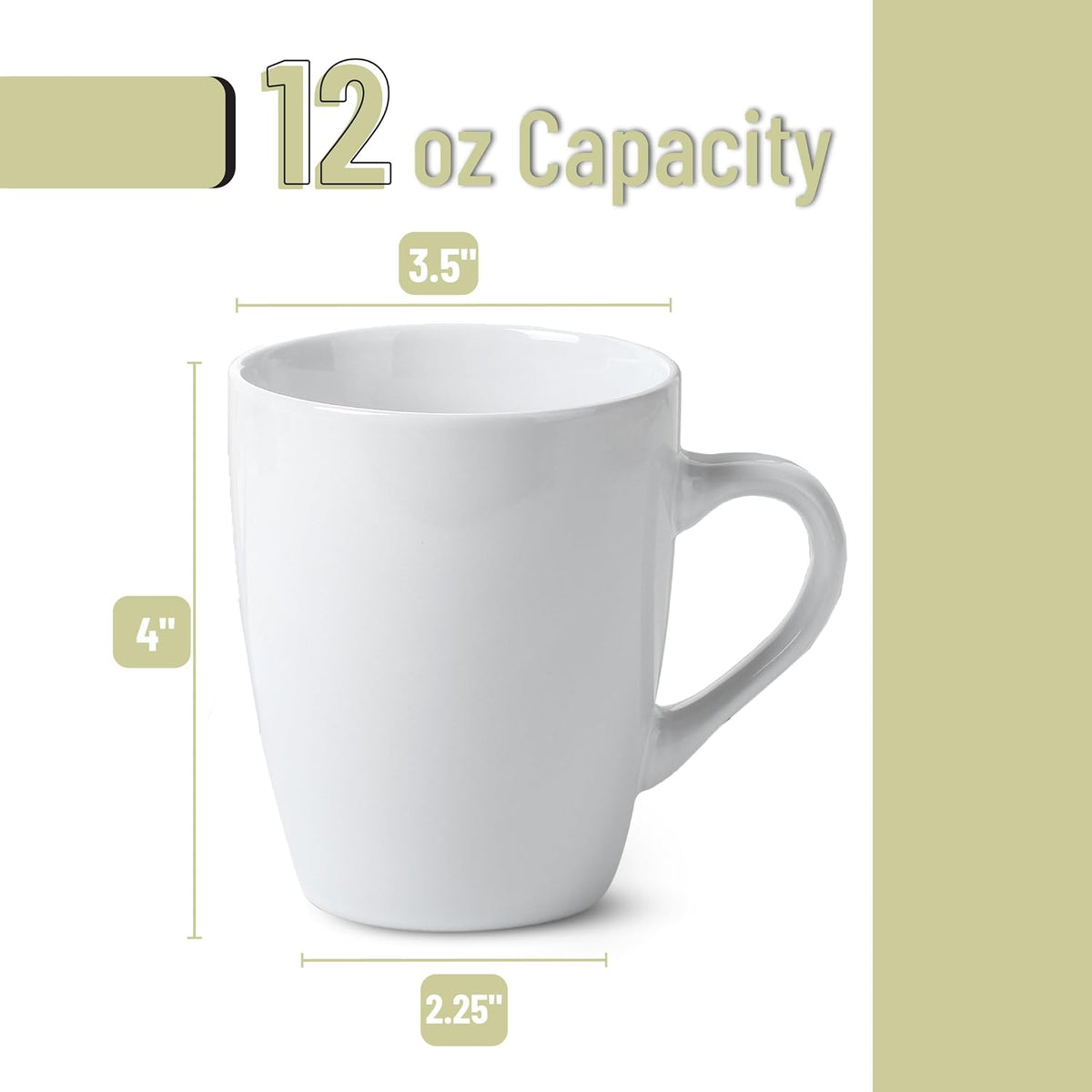 BTaT- White Coffee Mug Set, 12 Pack, 12oz, Ceramic Coffee Cups | Bulk Mug Set for Home, Office, Café, Hot Beverages, Tea, Cappuccino, Everyday Drinkware Use