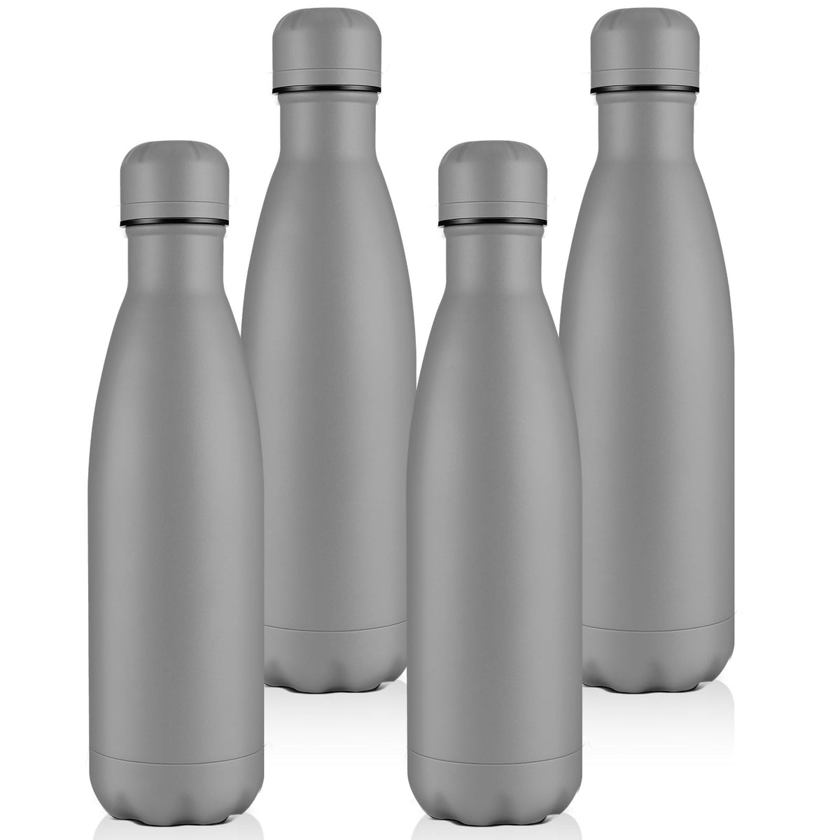 Volhoply 17oz Insulated Stainless Steel Water Bottle, Double Wall Vacuum Flask, Keeps Cold 24h & Hot 12h, Available in Packs of 1, 4, or 8（Silver,1 Pack)