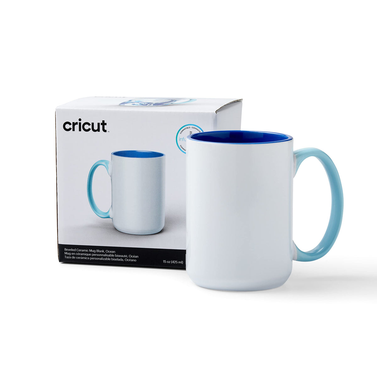 Cricut Beveled Blank Mug to Decorate, White/Gray | Ceramic-Coated, Dishwasher & Microwave Safe,Infusible Ink Compatible,15 Oz Sublimation