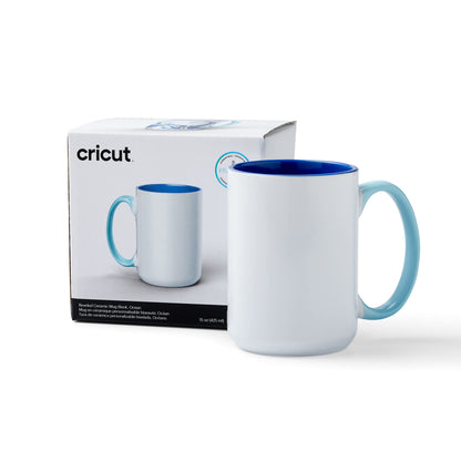 Cricut Beveled Blank Mug to Decorate, White/Gray | Ceramic-Coated, Dishwasher & Microwave Safe,Infusible Ink Compatible,15 Oz Sublimation