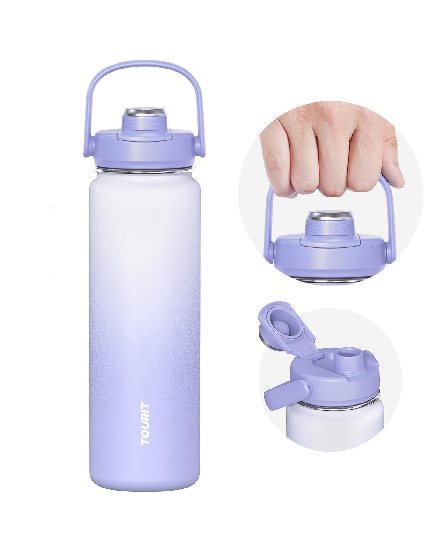 TOURIT 24 oz Insulated Stainless Steel Water Bottle, Obsidian | Double-wall vacuum thermal flask with top handle, leakproof & BPA-free design for sports, gym, hiking & travel use