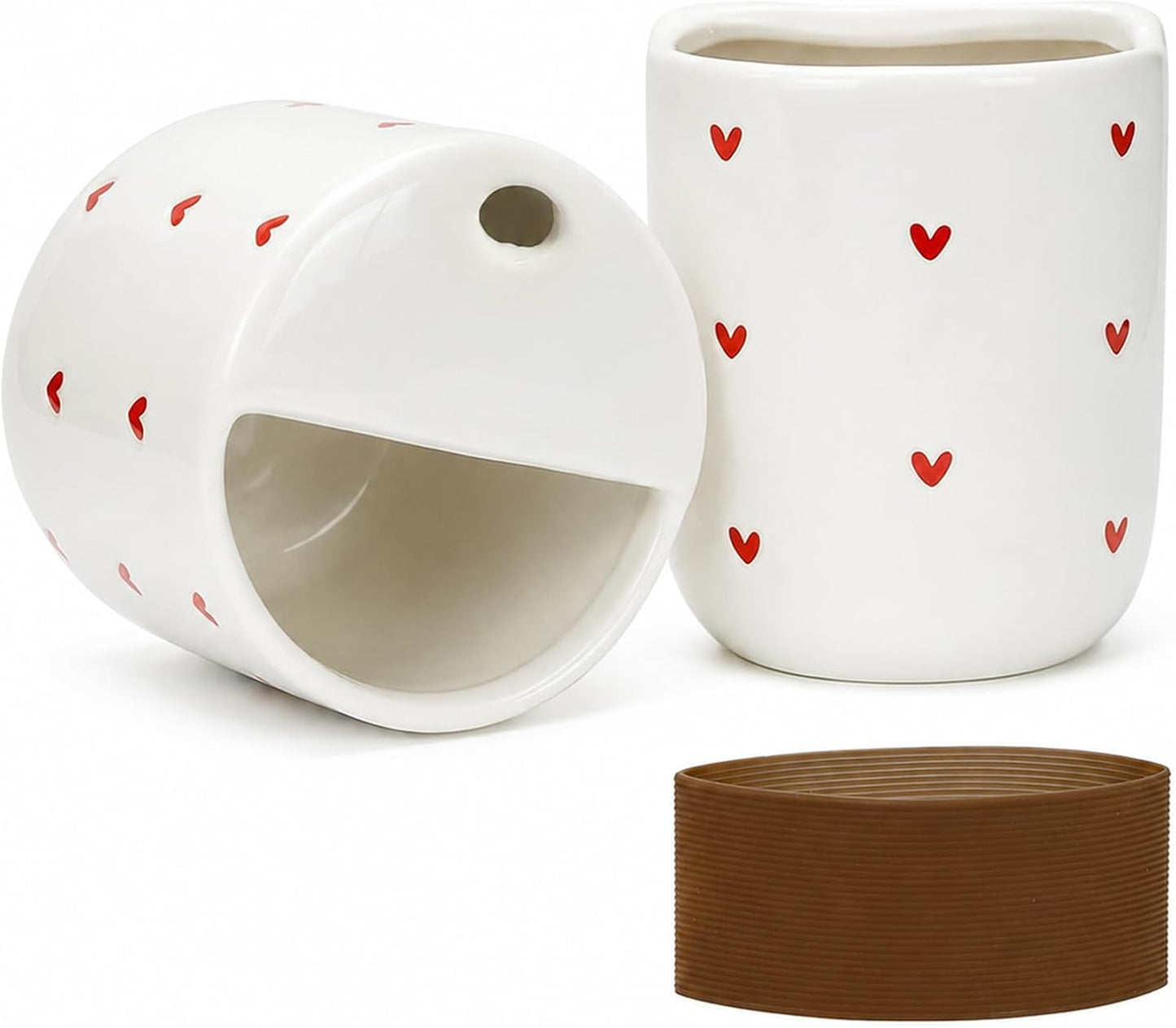 To Go Ceramic Coffee Cups with Lids, Romantic Red Hearts Ceramic Traval Mug with Sip Hole, 12oz Ceramic Sip Cups Pottery Travel Mug, Gifts For Him Her