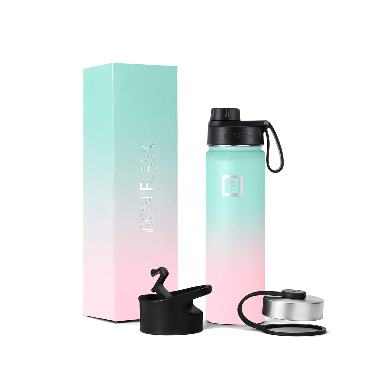 IRON °FLASK 32 oz Wide Mouth Water Bottle with 3 Lids | Insulated Stainless Steel Sports Water Bottle with 3 Leakproof Lids - BPA Free, Cold 24 Hrs, Sweat Free (Midnight Black)