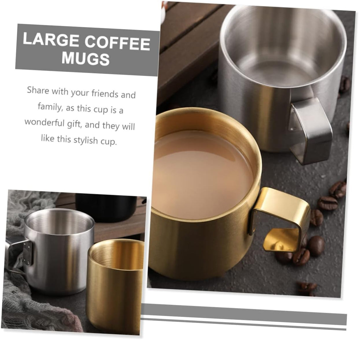 ABOOFAN Stainless Steel Double Breakfast Milk Cup with Handle Decorative Metal Mug for Household Use Portable and Easy to Clean