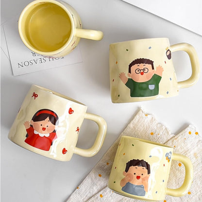 380Ml Ceramic Cartoon Family Breakfast Milk Cup