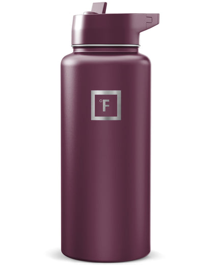 IRON °FLASK 32 oz Wide Mouth Water Bottle with 3 Lids | Insulated Stainless Steel Sports Water Bottle with 3 Leakproof Lids - BPA Free, Cold 24 Hrs, Sweat Free (Midnight Black)