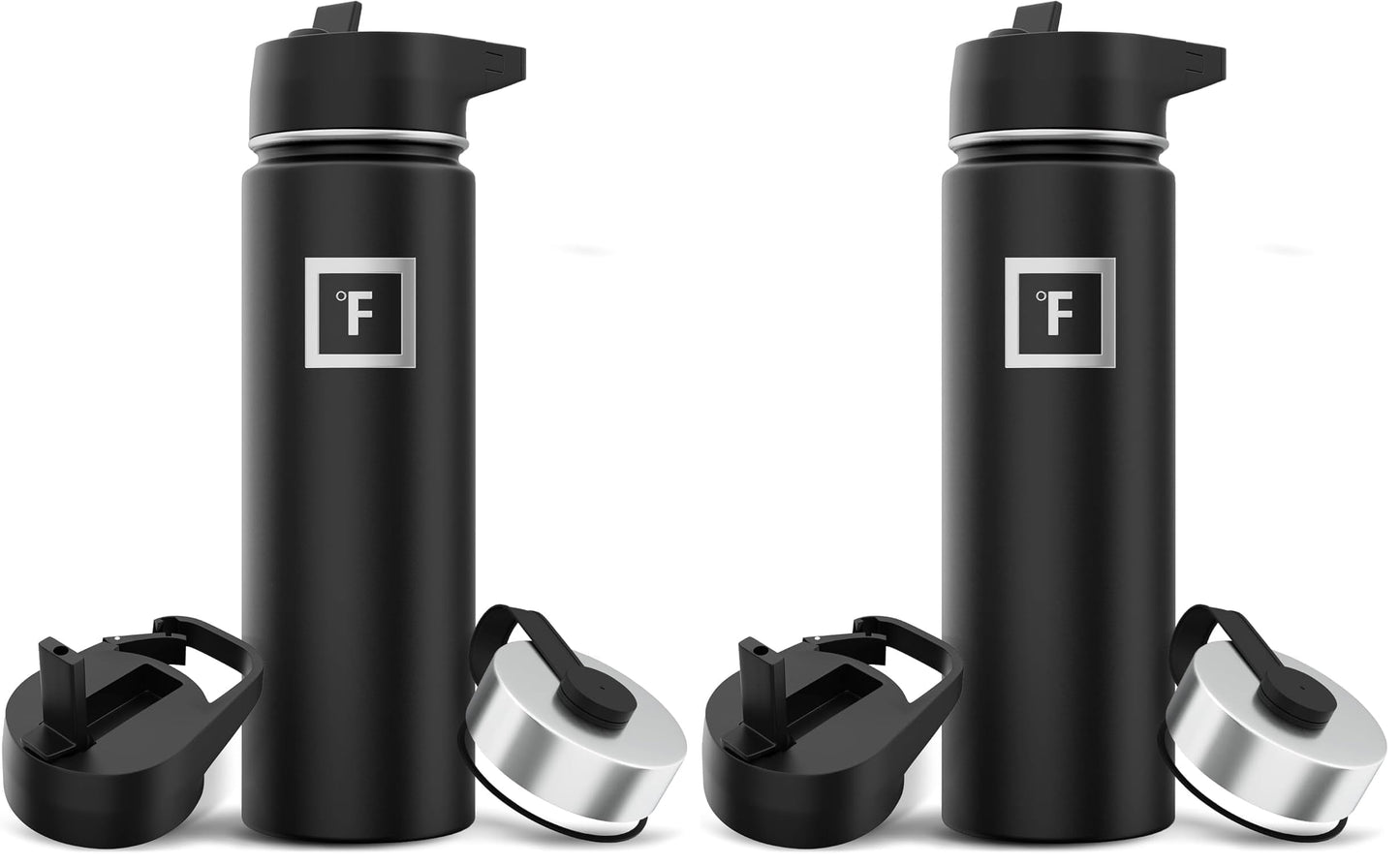 IRON °FLASK 32 oz Wide Mouth Water Bottle with 3 Lids | Insulated Stainless Steel Sports Water Bottle with 3 Leakproof Lids - BPA Free, Cold 24 Hrs, Sweat Free (Midnight Black)