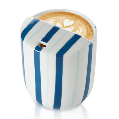 1 pcs Ceramic Mug with Sip Hole 10 oz deep Blue red Striped | Ice Coffee Mug, Travel Mugs,Novelty Hand Painted,Heat Resistant,Non Slip,Built in One Lid,Coffee Lovers Appreciation Gift