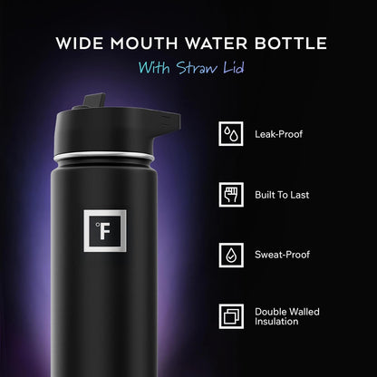 IRON °FLASK Camping & Hiking Hydration Flask with Straw, Wide Mouth Insulated Stainless Steel Sports Water Bottle - 18 oz Bubble Gum | Insulated Stainless Steel Sports Water Bottle with Leakproof Straw Lid - BPA Free, Cold 24 Hrs, Sweat Free (Bubble Gum)