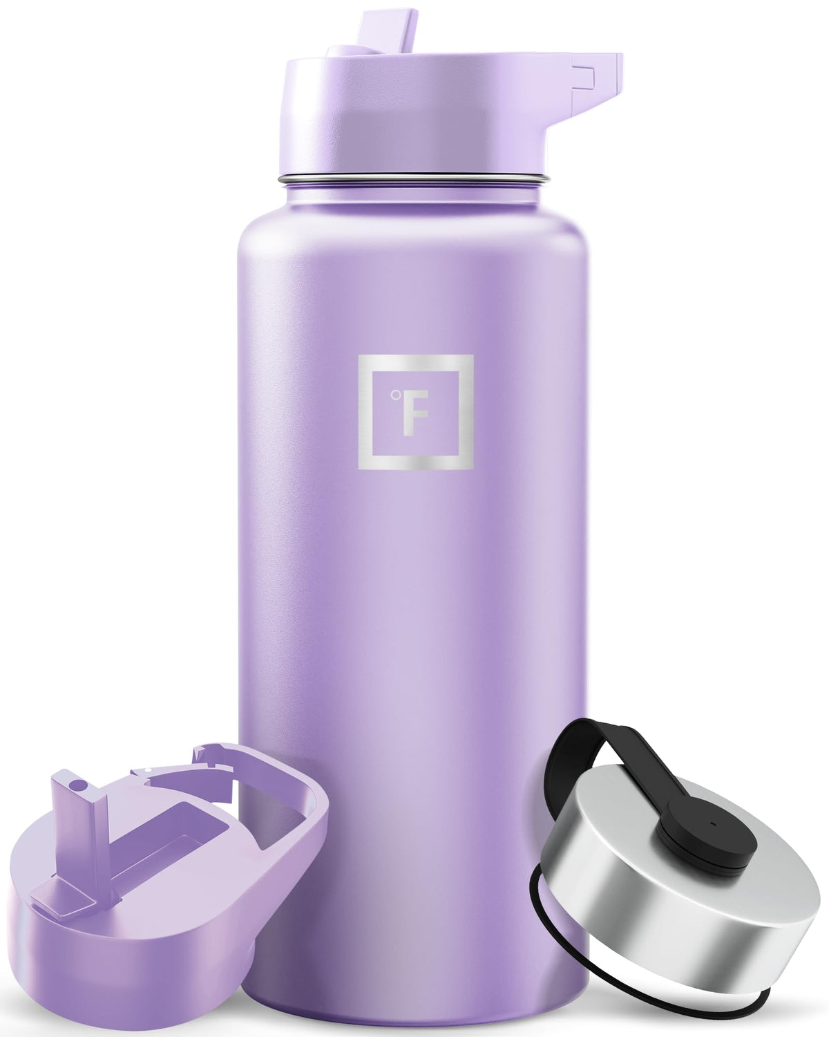 IRON °FLASK 32 oz Wide Mouth Water Bottle with 3 Lids | Insulated Stainless Steel Sports Water Bottle with 3 Leakproof Lids - BPA Free, Cold 24 Hrs, Sweat Free (Midnight Black)