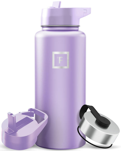 IRON °FLASK 32 oz Wide Mouth Water Bottle with 3 Lids | Insulated Stainless Steel Sports Water Bottle with 3 Leakproof Lids - BPA Free, Cold 24 Hrs, Sweat Free (Midnight Black)