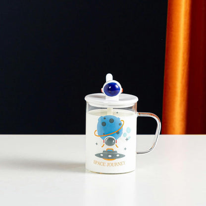 450ml/15oz Covered Large Capacity Glass Cup Creative Straight Tube Breakfast Milk Cup-GK-B model