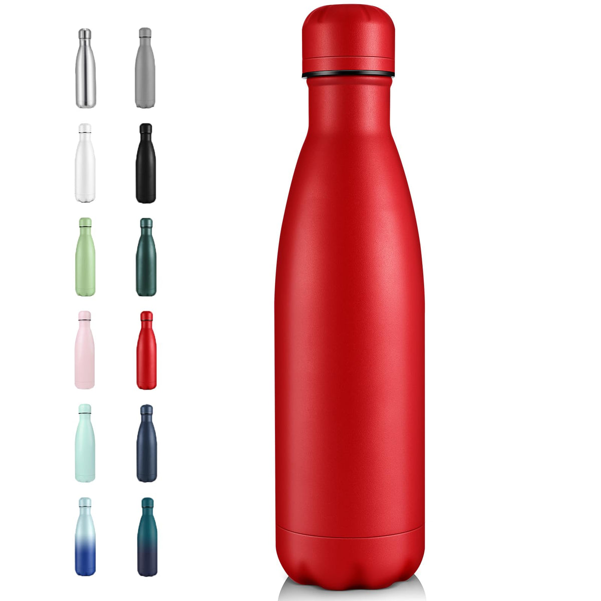 Volhoply 17oz Insulated Stainless Steel Water Bottle, Double Wall Vacuum Flask, Keeps Cold 24h & Hot 12h, Available in Packs of 1, 4, or 8（Silver,1 Pack)