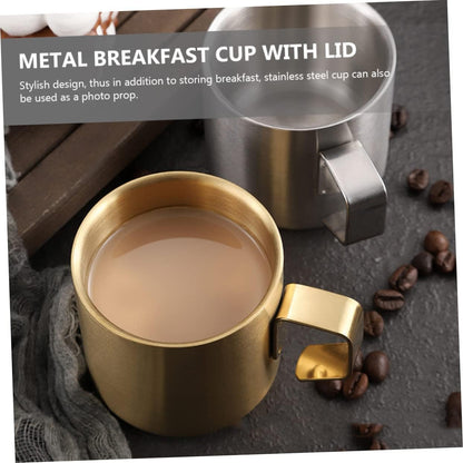 VICASKY Stainless Steel Double Breakfast Cup with Handle Insulated Milk and Cereal Mug for Home and Restaurant Use Household Stainless Mug Silver