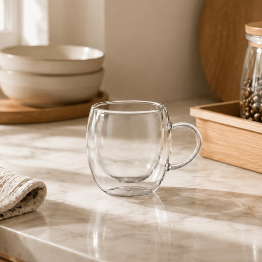 Good Morning Glass Cup with Handle - Microwave Safe, Reusable Breakfast & Milk Cup, Food-Grade Recyclable Glassware for Oatmeal, Cereal, and More, Hand Wash Only