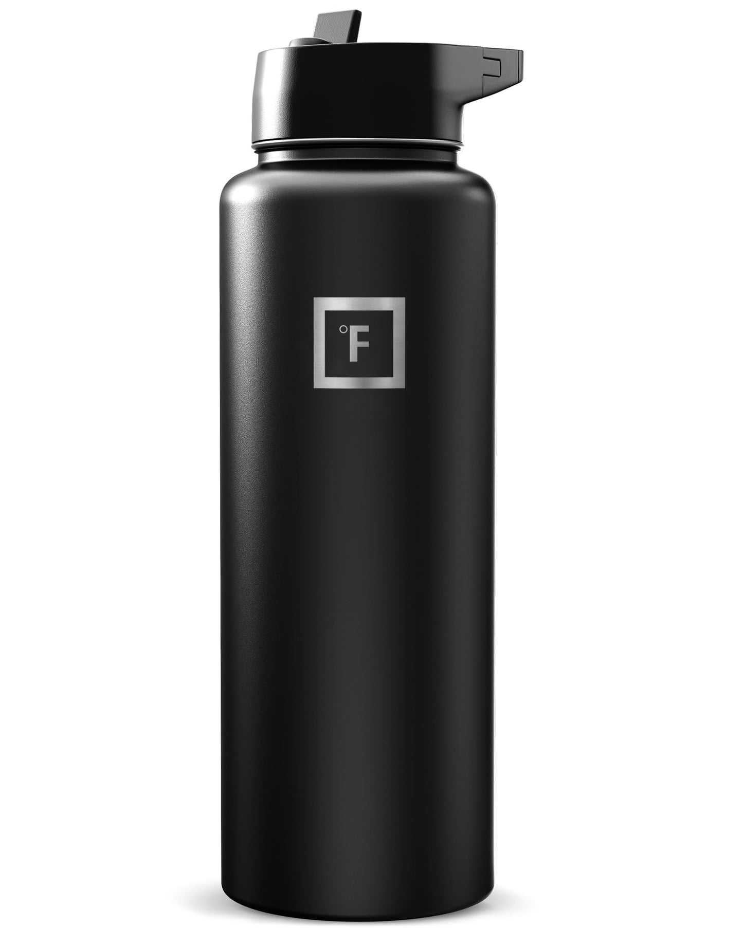 IRON °FLASK 40 oz Wide Mouth Water Bottle with Straw | Insulated Stainless Steel Sports Water Bottle with Leakproof Straw Lid - BPA Free, Cold 24 Hrs, Sweat Free (Midnight Black)