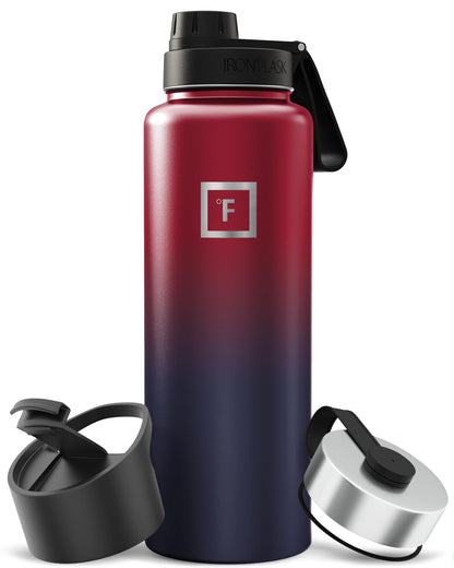 IRON °FLASK 40 oz Wide Mouth Water Bottle with Straw | Insulated Stainless Steel Sports Water Bottle with Leakproof Straw Lid - BPA Free, Cold 24 Hrs, Sweat Free (Midnight Black)