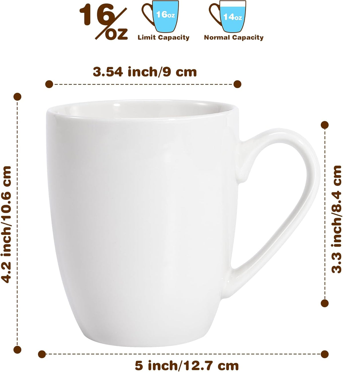 Urbanstrive 16 oz Large Coffee Mugs Set of 4 Ceramic Coffee Mug White Coffee Cups Tea Cups Idea Gift for Women Men House Warming Gifts New Home Office, White 4 Pack