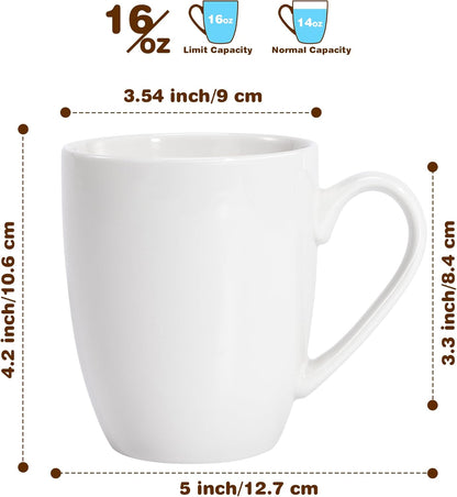 Urbanstrive 16 oz Large Coffee Mugs Set of 4 Ceramic Coffee Mug White Coffee Cups Tea Cups Idea Gift for Women Men House Warming Gifts New Home Office, White 4 Pack
