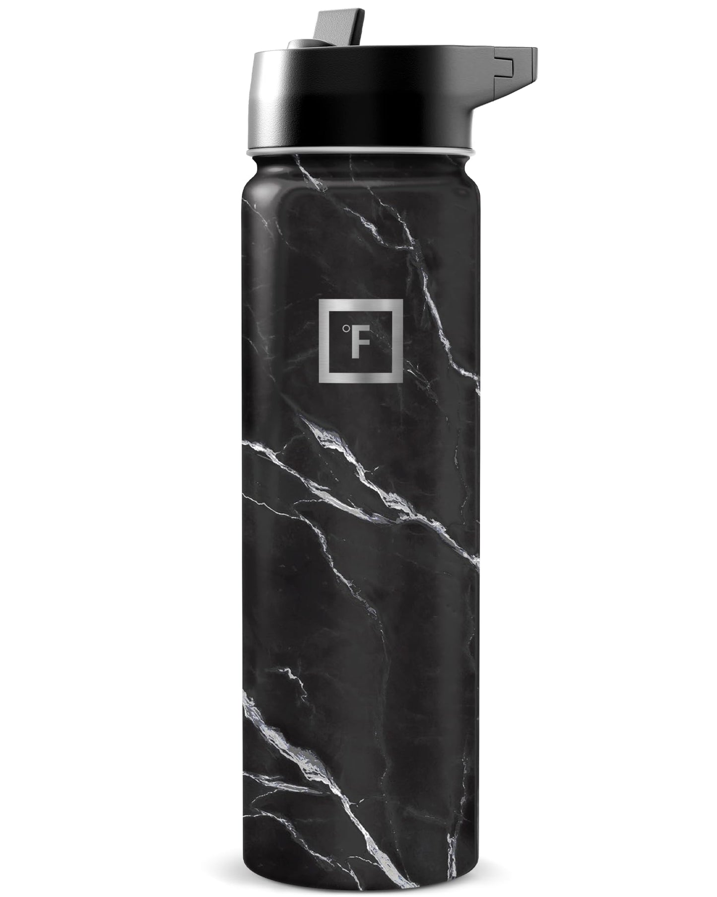 IRON °FLASK 32 oz Wide Mouth Water Bottle with 3 Lids | Insulated Stainless Steel Sports Water Bottle with 3 Leakproof Lids - BPA Free, Cold 24 Hrs, Sweat Free (Midnight Black)