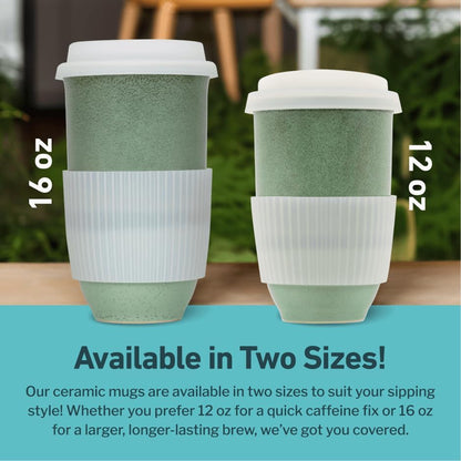 NOVA CERAMICS Coffee Travel Mug – Reusable Coffee – Microwave & Dishwasher Safe Coffee Green Tumbler - Gifts For Women Men Him Her – 16oz – Emerald
