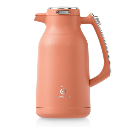 IDEUS Thermal Coffee Carafe, Stainless Steel Double Wall Insulated Vacuum Flask, Water Jug Coffee Server and Beverage Dispenser, Heat and Cold Retention (White-Gold, 68, Fluid Ounces)