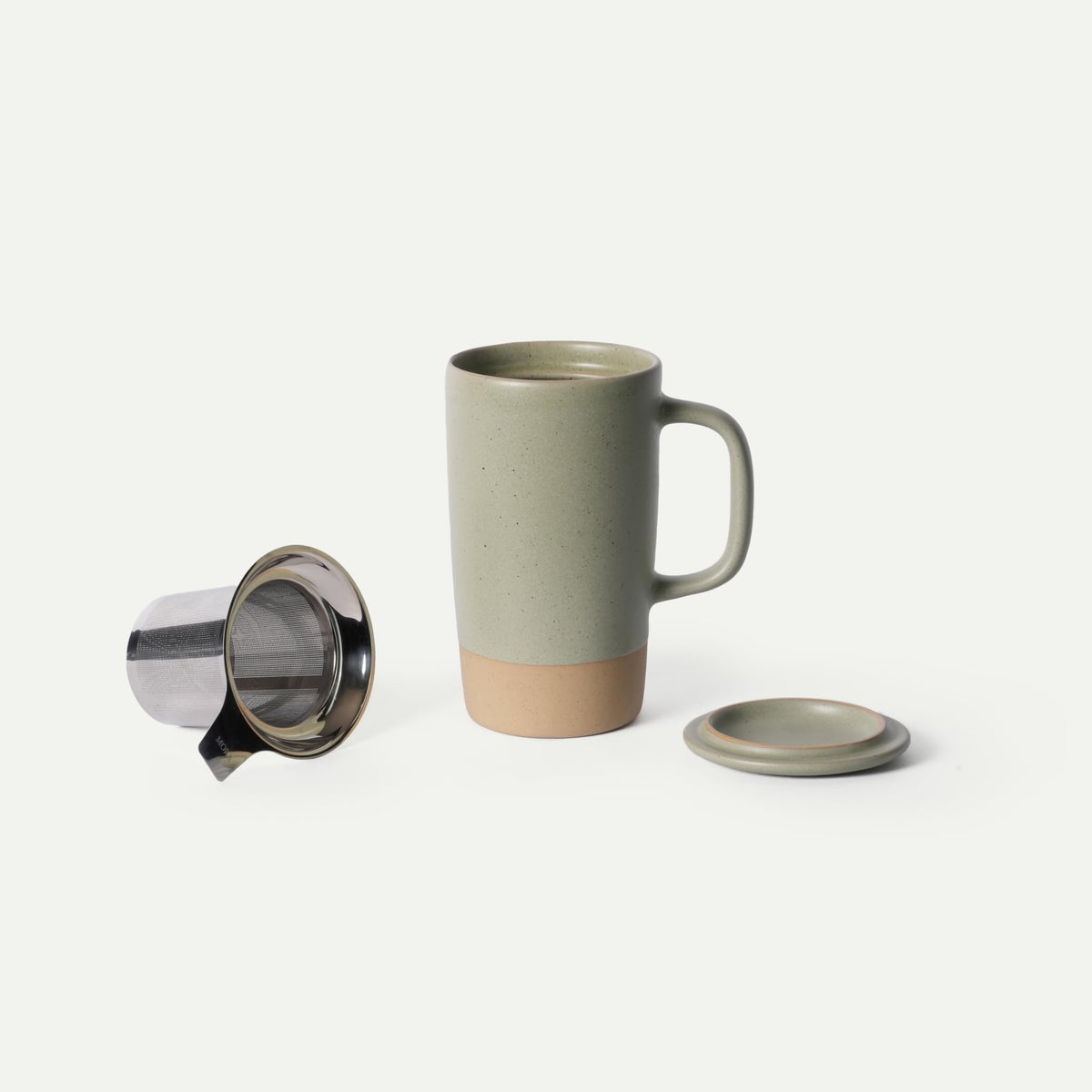Mora Ceramics Large Tea Mug with Loose Leaf Infuser and Ceramic Lid, 18 oz, Portable, Microwave and Dishwasher Safe, Tall Coffee Cup - Rustic Matte Ceramic Glaze, Modern Herbal Tea Strainer, Olive