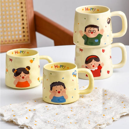 380Ml Ceramic Cartoon Family Breakfast Milk Cup